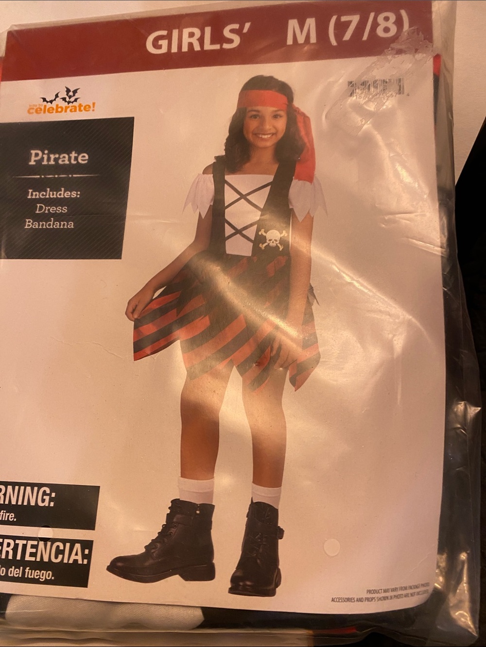 Celebrate! Girls' Red and Black Pirate Costume with Bandana - M (7/8)